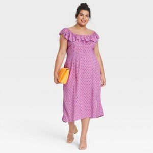 Target Ava & Viv NWT Purple Polka Dot Ruffle Short Sleeve Side Slit Dress 1X